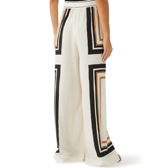 New Zimmermann Cream Black Draw Waist Silk Wide Leg Pants Trousers Size Small 1 - Picture 4 of 15